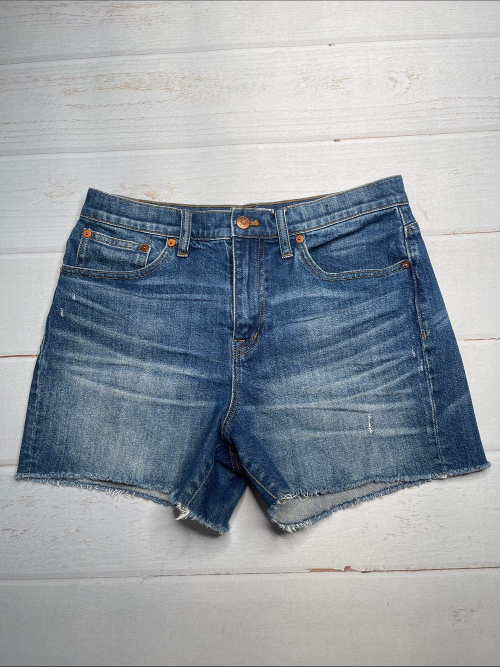 Madewell 28 High Rise Denim Shorts Raw Hem Cut Offs Stretch Jean Classic
